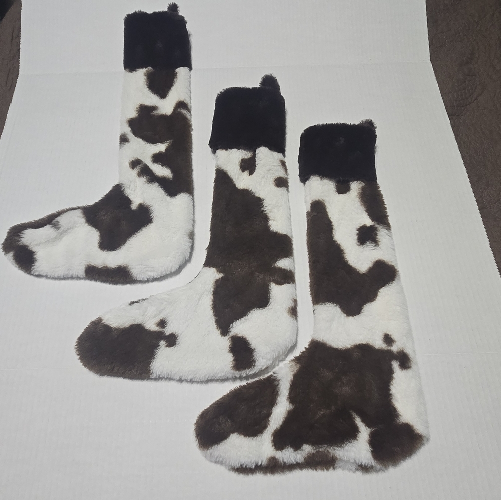 Set of 3 Brown Cow Print Christmas Stockings cowboy christmas